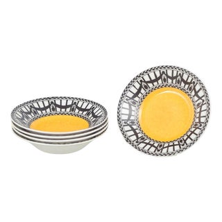 Faience Bowls with Yellow Centre and Decorative Border from Royal Worcester, 1920s, Set of 5 For Sale