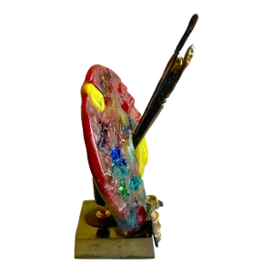 1980s Yves Lohe Bronze & Art Glass Sculpture Table Lamp