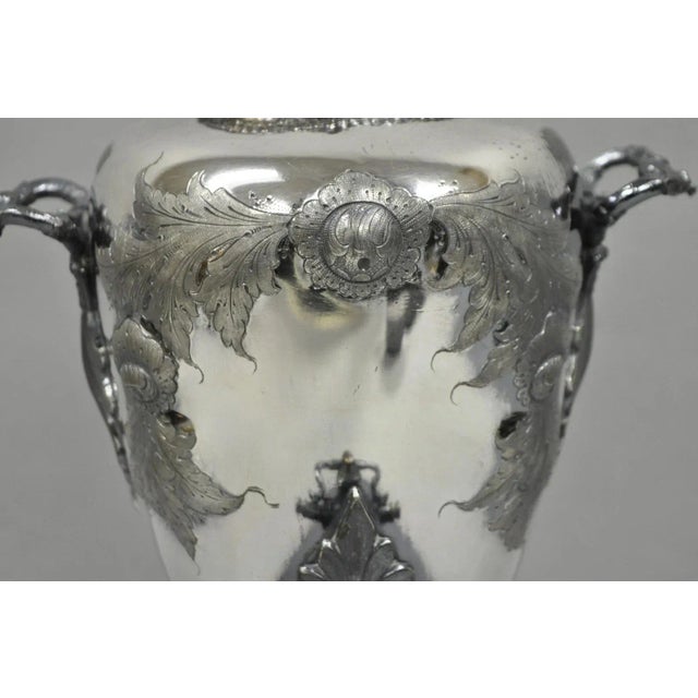 Art Nouveau Antique Art Nouveau English Silver Plated Floral Repousse Samovar Coffee Tea Pot For Sale - Image 3 of 12