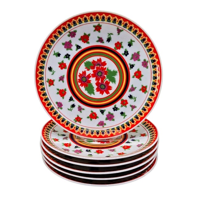 Vintage Heinrich & Co. “Gypsy” Floral Porcelain Dessert Plates, Set of 6, Germany For Sale