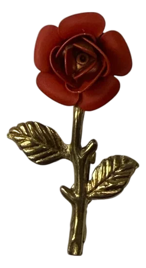 Antique Red Rose Enamel Gold Tone Pin