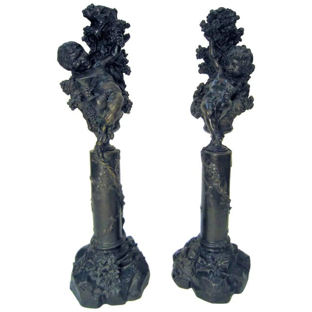 Italian Bronze Cherub/ Putti Candlesticks - a Pair For Sale - Image 13 of 13