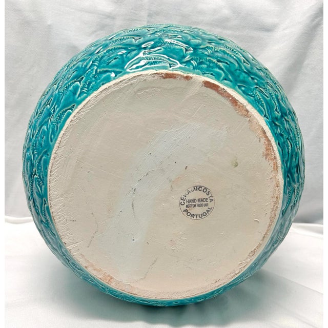 Ceramic Vintage Ceramicosta Portugal Turquoise Textured Planter – Large Ceramic Cachepot For Sale - Image 7 of 8