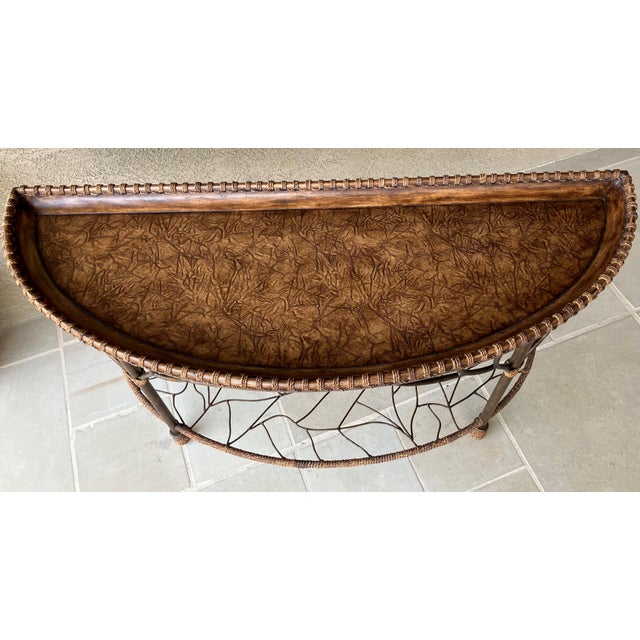 Bernhardt Late 20th Century Mango Wood & Iron Faux Bois Regency-Style Demilune Console Table For Sale - Image 9 of 12