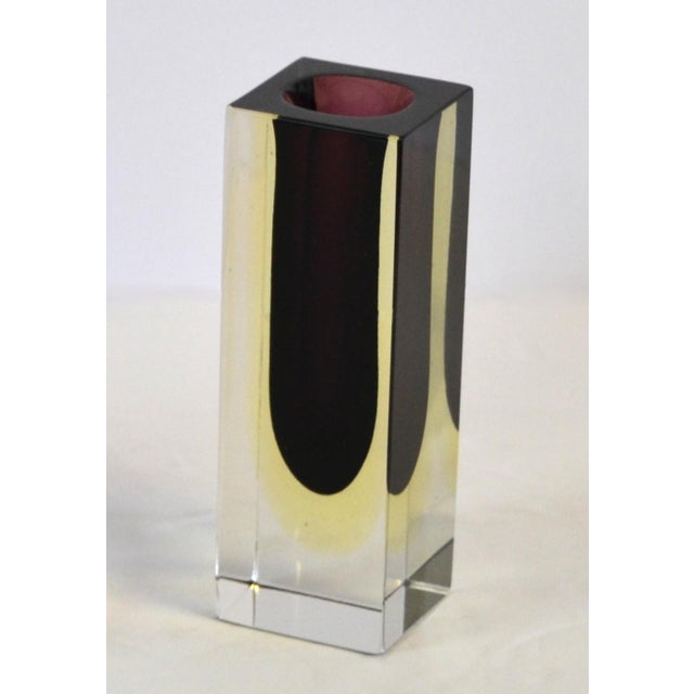 Glass 1960s Vintage Murano Art Glass Sommerso Burgundy Honey Clear Encased Vase For Sale - Image 7 of 7
