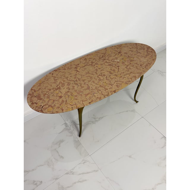 1950s Oval Brass Coffee Table with Marble Top, 1950s For Sale - Image 5 of 13