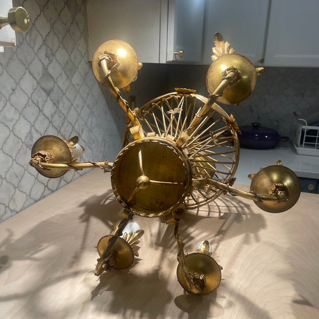 Metal Rare Italian Gilt Iron Hot Air Balloon Chandelier – Sculptural Mid-Century Statement Lighting For Sale - Image 7 of 12