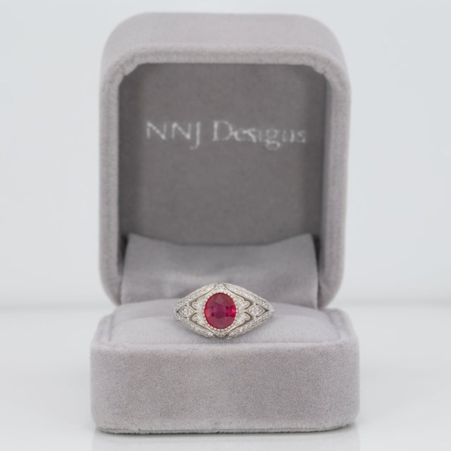 1.5Ct Gia Certified Burma Ruby Ring With Natural Diamond Accents: Solid 14k Gold, Size 6.75 For Sale - Image 4 of 9