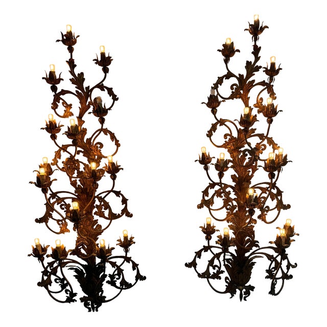 Venetian Gilt Iron Wall Sconces, Set of 2 For Sale