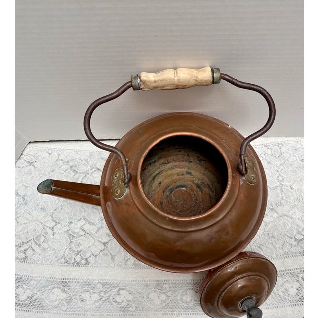 Copper Vintage Large Rustic French Copper Tea Kettle Decor Accent Vessel For Sale - Image 8 of 10