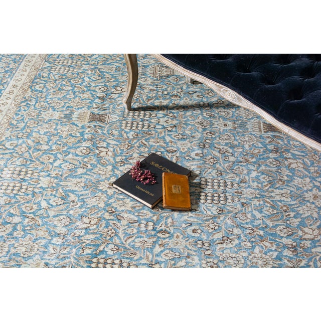 Textile Vintage Allover Botanical Large Blue Wool Hand-Knotted Rug - 8’6” X 12’ For Sale - Image 7 of 10