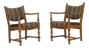 Scandinavian Armchairs in Furniture Wool, Oak Wood, 1970s, Set of 2