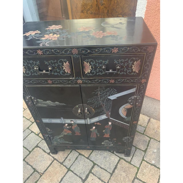 Chinese Half Cabinet in Black Lacquer, 1920a For Sale - Image 12 of 16