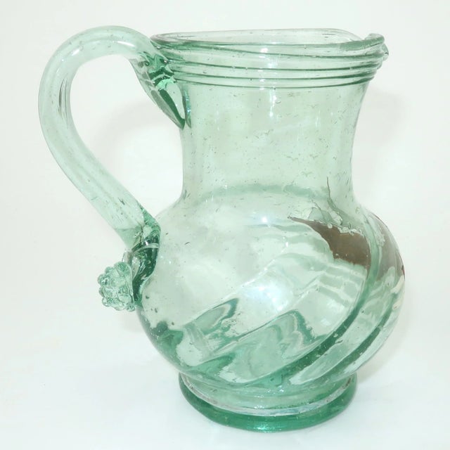 Vintage Hand Blown Glass Bar Pitcher With Painted Ship & Nautical Motif For Sale - Image 9 of 10