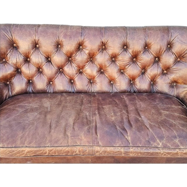 Restoration Hardware Leather Churchill Tufted Sofa For Sale - Image 9 of 18
