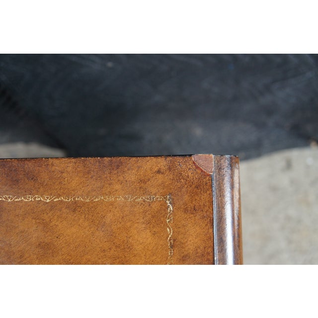 Late 20th Century French Louis XVI Tooled Leather Bombe Chests Dressers Side Table Nightstands For Sale - Image 4 of 14