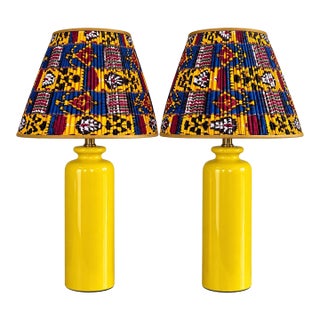Vintage Lamps With Silk Ikat Lampshades - a Pair For Sale