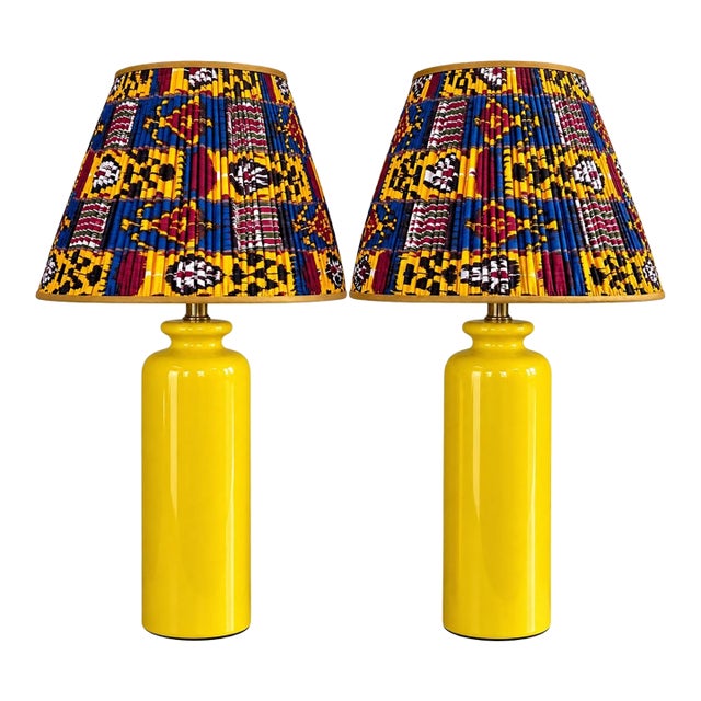 Vintage Lamps With Silk Ikat Lampshades - a Pair For Sale