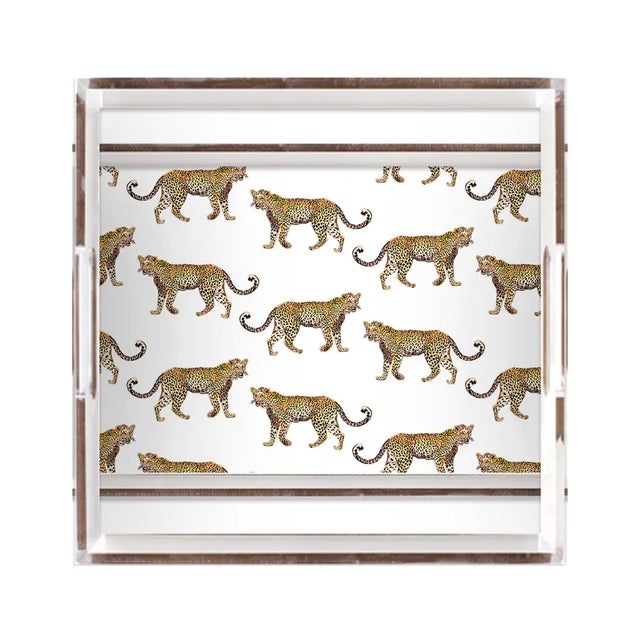Plastic White & Gold Cheetah Lucite Tray For Sale - Image 7 of 7