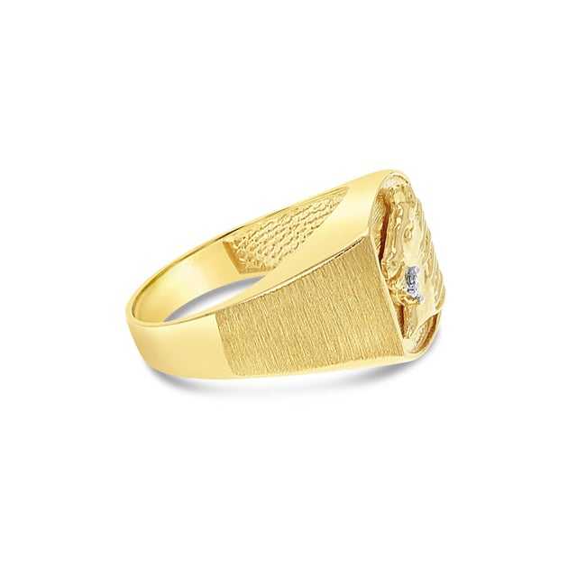 Contemporary Horse Head with Diamond Signet Ring 10k Yellow Gold, Size 10.25 For Sale - Image 3 of 3