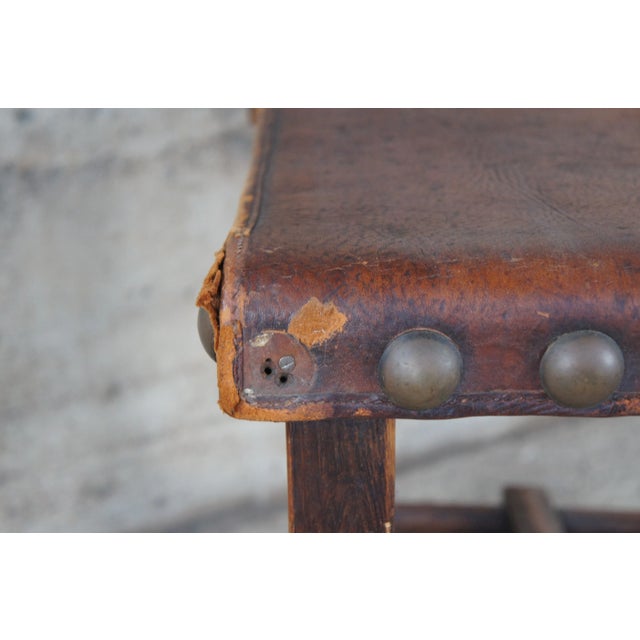 Late 19th Century Antique Spanish Revival Quartersawn Oak Leather Nailhead Side Chair For Sale - Image 10 of 12