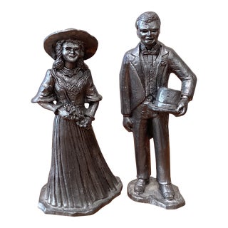 Vintage Handcrafted Michael Ricker Pewter Bride and Groom Wedding Sculpture Figurine Artist Signed - Set of 2 For Sale