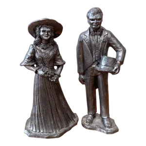 Vintage Handcrafted Michael Ricker Pewter Bride and Groom Wedding Sculpture Figurine Artist Signed - Set of 2