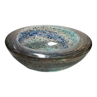 Italian Hand Blown Green Blue and Copper Thick Glass Catchall Bowl Murano Attributed For Sale
