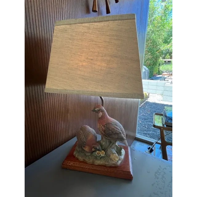 Vintage 1970s Andrea by Sadek Table Lamp Porcelain Bisque Bobwhite Quail For Sale In Los Angeles - Image 6 of 11