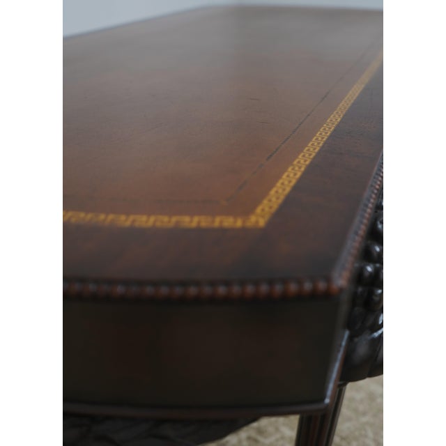 1940s Vintage Leather Top Cornucopia Carved Mahogany Coffee Table For Sale - Image 5 of 13