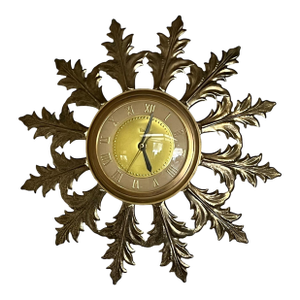 Vintage Mid Century Modern 1950s Starburst Brass Plated Clock United Model 99