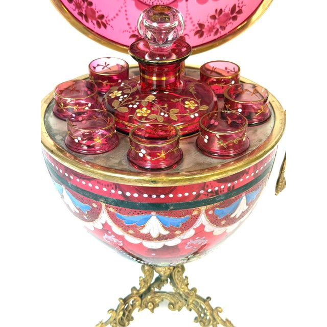 1880s Magnificent Moser Cranberry Glass Imperial Egg-Form Tantalus Service For Sale - Image 12 of 18