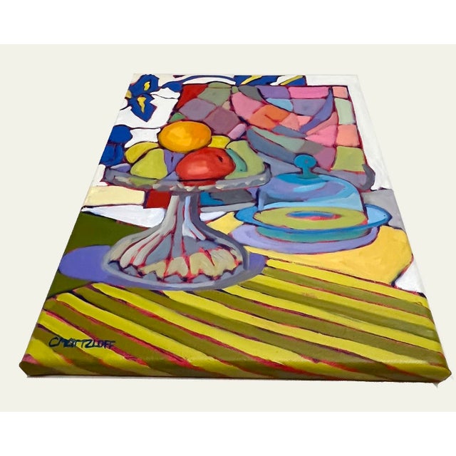 Violet Fruit and Pattern – Contemporary Still Life With Pedestal Dish For Sale - Image 8 of 8