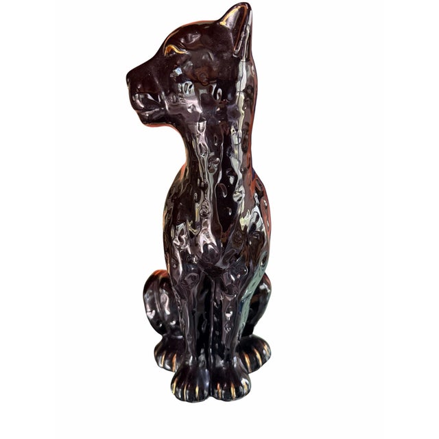 Black Vintage Black Ceramic Cat Cheetah Panther Statue Gold Accent Panther Sculpture |Hollywood Regency Animal Figurine For Sale - Image 8 of 11