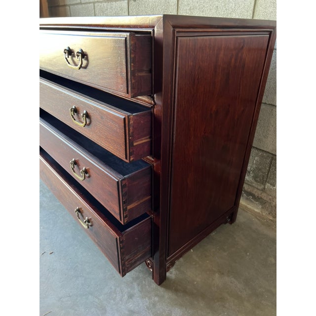 Auburn Chinese Four Drawer Solid Rosewood Chest With Decorative Brass Hardware For Sale - Image 8 of 13