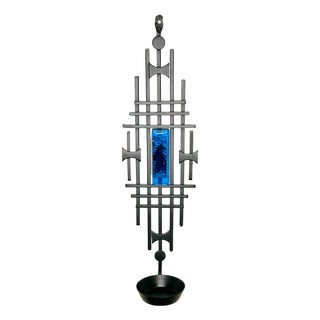 Large Brutalist Danish Wall Candleholder in Wrought Iron and Blue Glass from Dantoft, 1960s For Sale