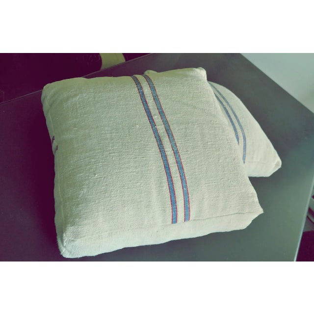 Mid-Century Modern Mid-Century Blue Striped Pillows, Set of 2 For Sale - Image 3 of 6