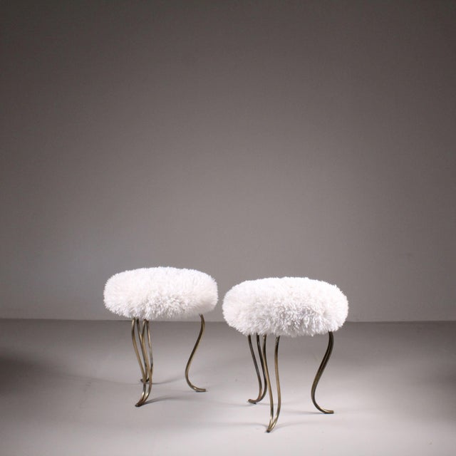 Metal Stools in Brass and Textile, Set of 2 For Sale - Image 7 of 7