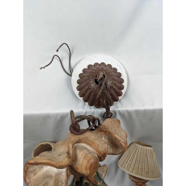 Vintage Italianate Polychrome Carved Wood Fruit & Iron 6-Light Chandelier For Sale - Image 10 of 15