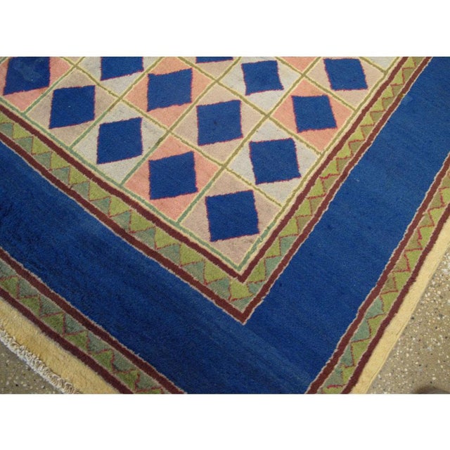 Royal Blue Galerie Shabab Collection Mid-20th Century Handmade Art Deco Style Accent Rug For Sale - Image 8 of 10