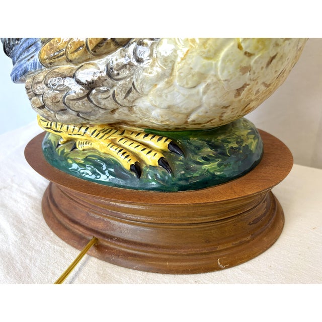 Vintage Large Ceramic Rooster Lamp on Wood Base For Sale - Image 15 of 17