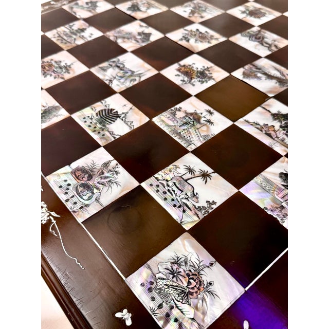 Vintage Chinese Black Lacquer & Mother-of-Pearl Inlaid Folding Chess Board For Sale - Image 10 of 11