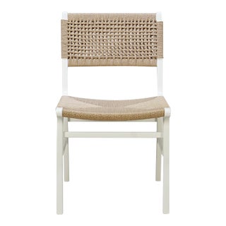Matthew Izzo Home Monroe White Wood Woven Back and Rush Seat Dining Chair For Sale