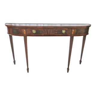 20th Century Hekman English Regency Demilune Console Table With Swirl Mahogany and Ebony and Satinwood Inlays For Sale