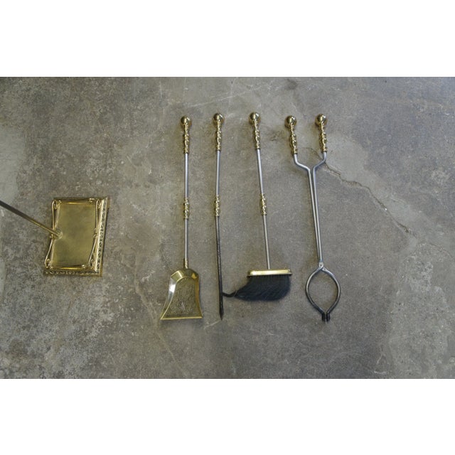 Brass Vintage American Colonial Style Brass Fireplace Tools Hearthware Cannon Ball For Sale - Image 8 of 13