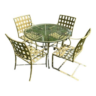 Beautiful Vintage Wrought Iron Brown Jordan Patio Set Table and 4 Chairs, Attributed For Sale