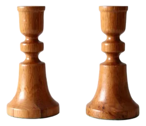 Vintage Handmade Wooden Candlestick Holders Pair