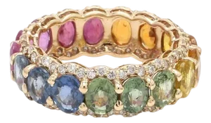 Natural 4.21 cts rainbow sapphire & 0.68 cts diamond ring in 14k gold