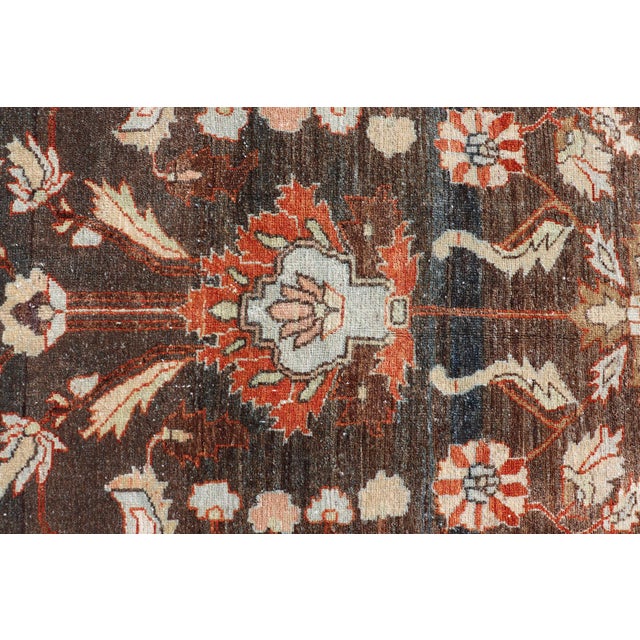 Early 20th Century Square Antique Persian Malayer Rug With a Brown Field and Stylized Floral Design 11 X 13 For Sale - Image 5 of 18
