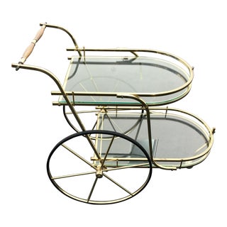 Hollywood Regency Italian Brass Bar Cart For Sale
